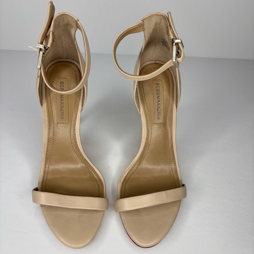 BCBGMaxAzria 100% Leather Pale Beige Stiletto Sandals Formal Party Shoes 7.5M S4
